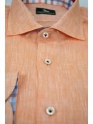 Camisa Hombre Slim 41-16 Cuello francés Salmón Naranja Puro Lino - Philo Vance