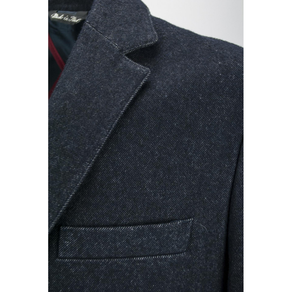 Men's Jacket 54 Dark Blue Indigo Wool Cloth 2 Buttons Semi-lined - Short Fit