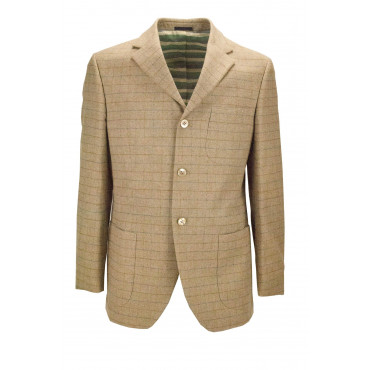 Men's Slim Jacket 48 Beige Wool Checks - Alessandro Tellini