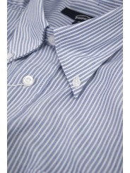 Klassiek Heren Overhemd Gestreept Blauw Wit Poplin - Button Down - Grino