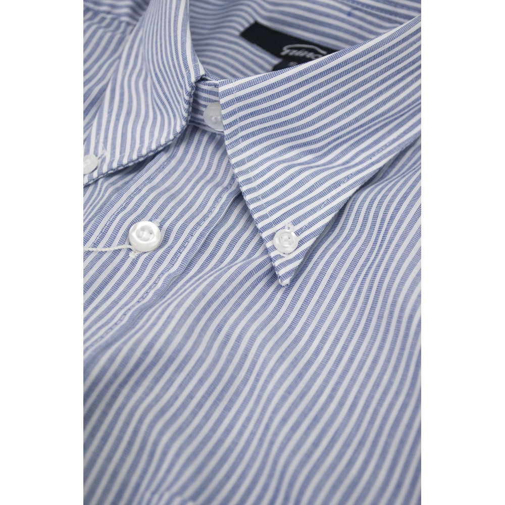 Classic Man Shirt Striped Blue White Poplin - Button Down - Grino