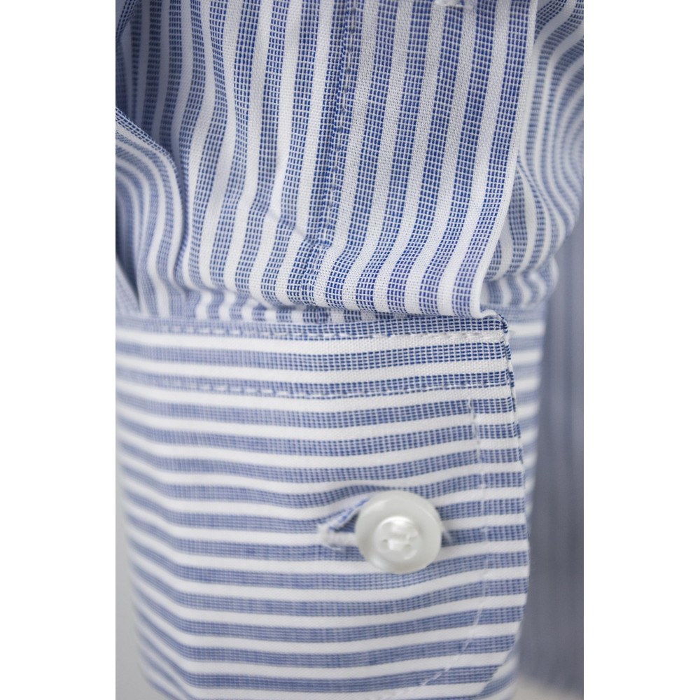 Klassiek Heren Overhemd Gestreept Blauw Wit Poplin - Button Down - Grino