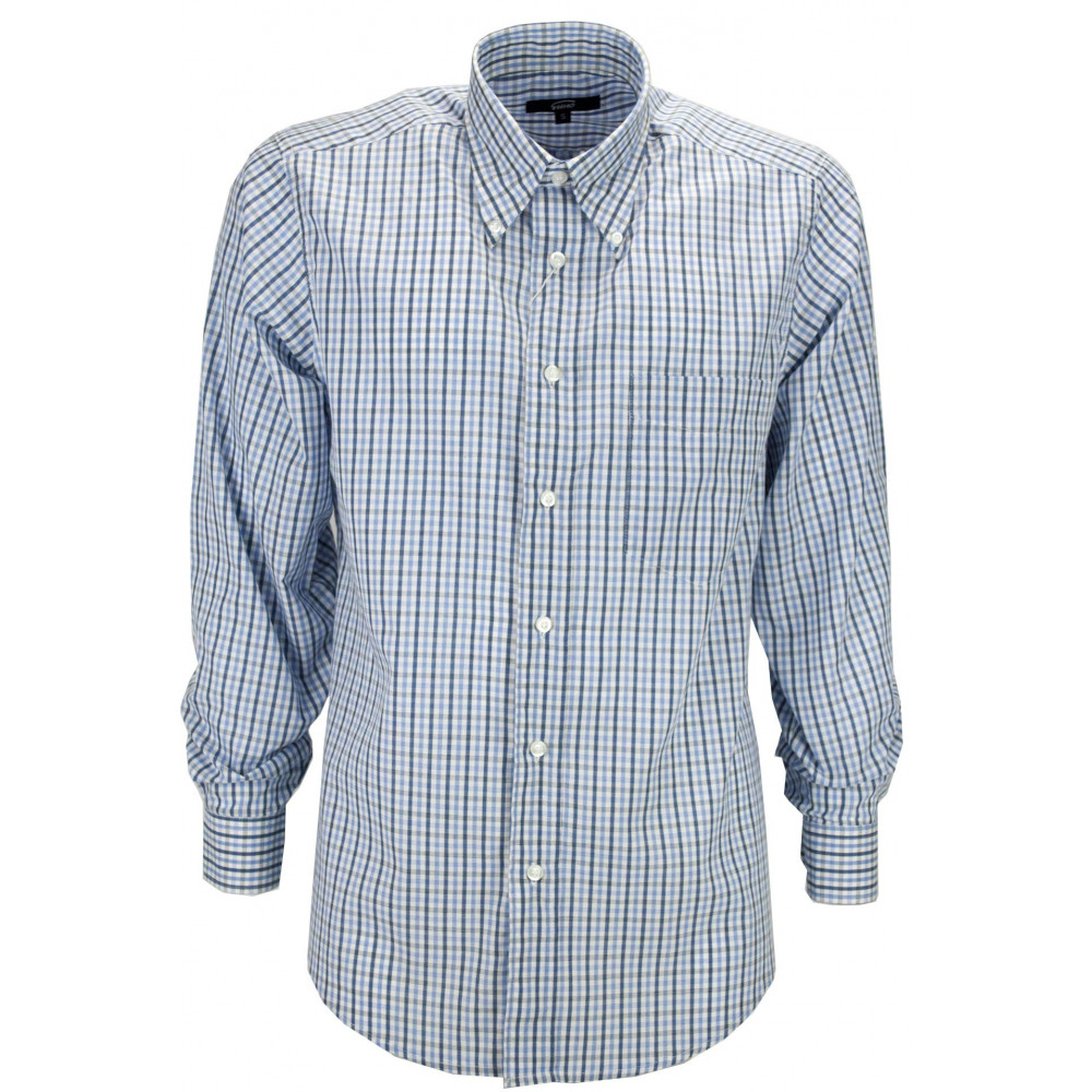 Klassiek Heren Overhemd Lichtblauw Geruit Poplin - Button Down - Grino