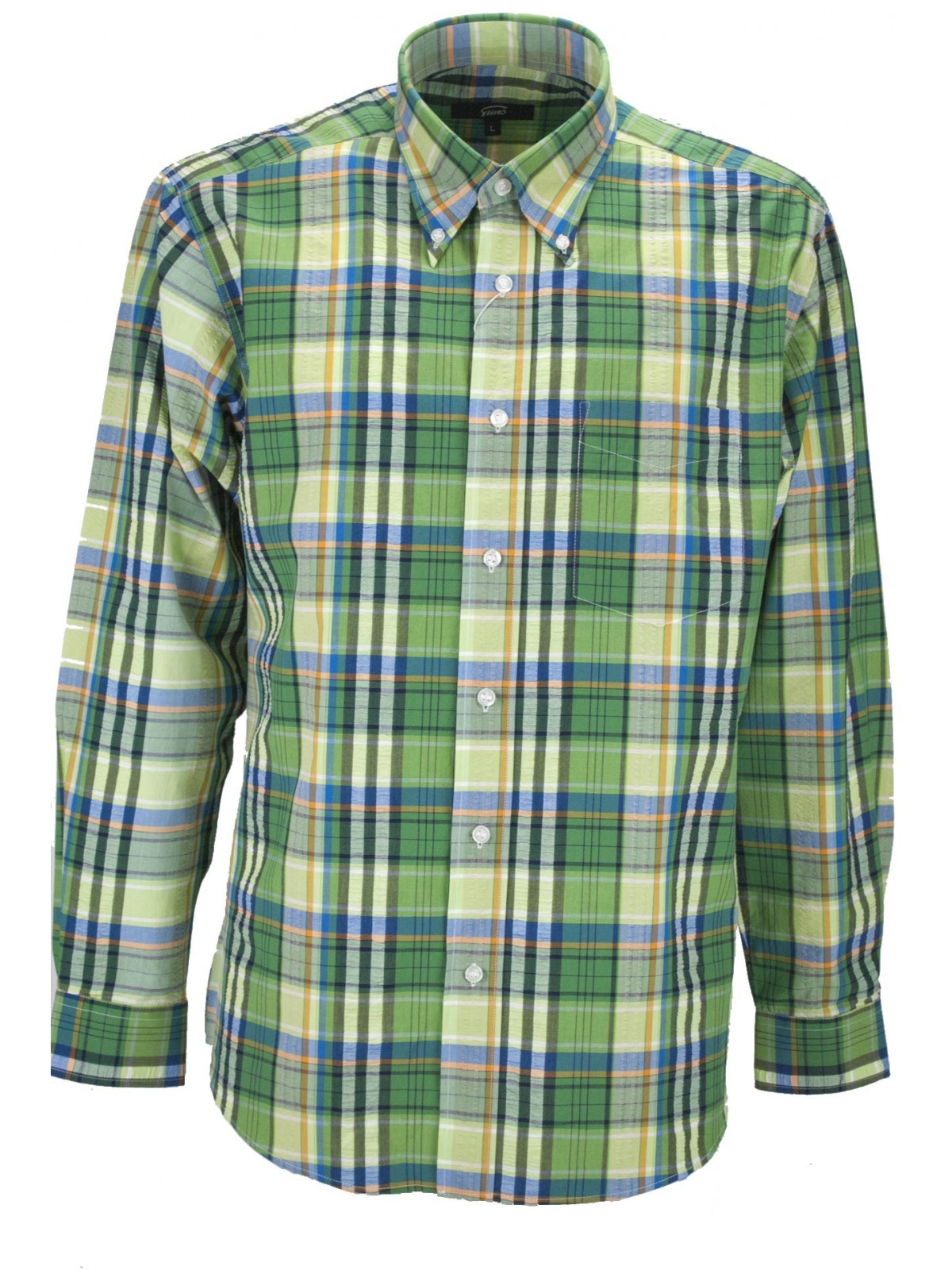 Klassisches Herrenhemd Popeline mit grünem Karomuster - Button Down - Grino
