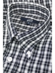 Camisa Clásica de Hombre Cuadros Negros en Popelín Blanco - Botones - Grino