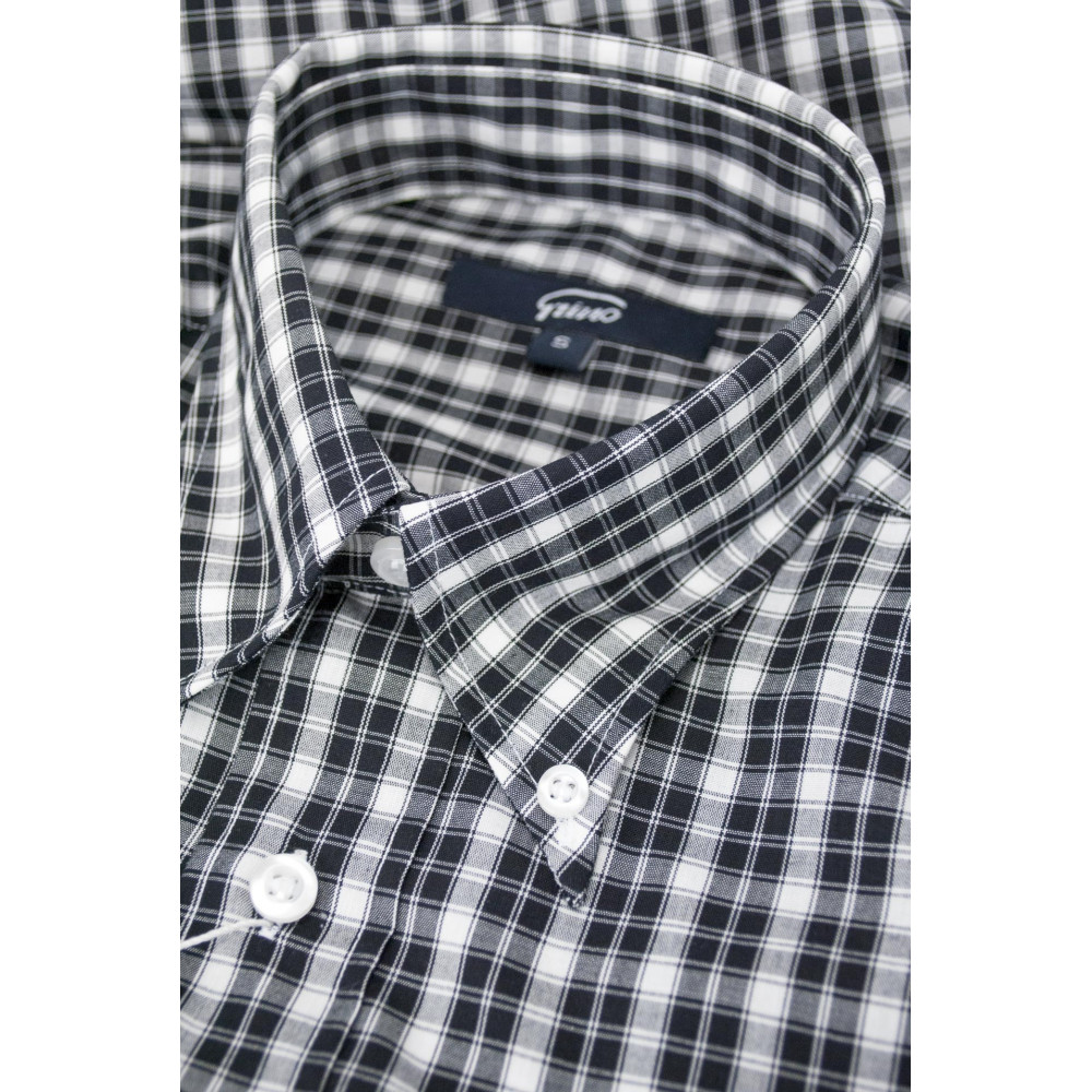 Camicia Uomo Classica Quadri Nero su Bianco Popeline - Button Down - Grino