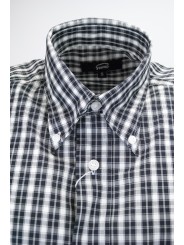 Klassiek Heren Overhemd Zwart Geruit op Wit Poplin - Button Down - Grino