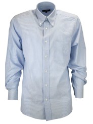 Camisa de Hombre Clásica de Popelín Rayado Celeste - Botones - Grino