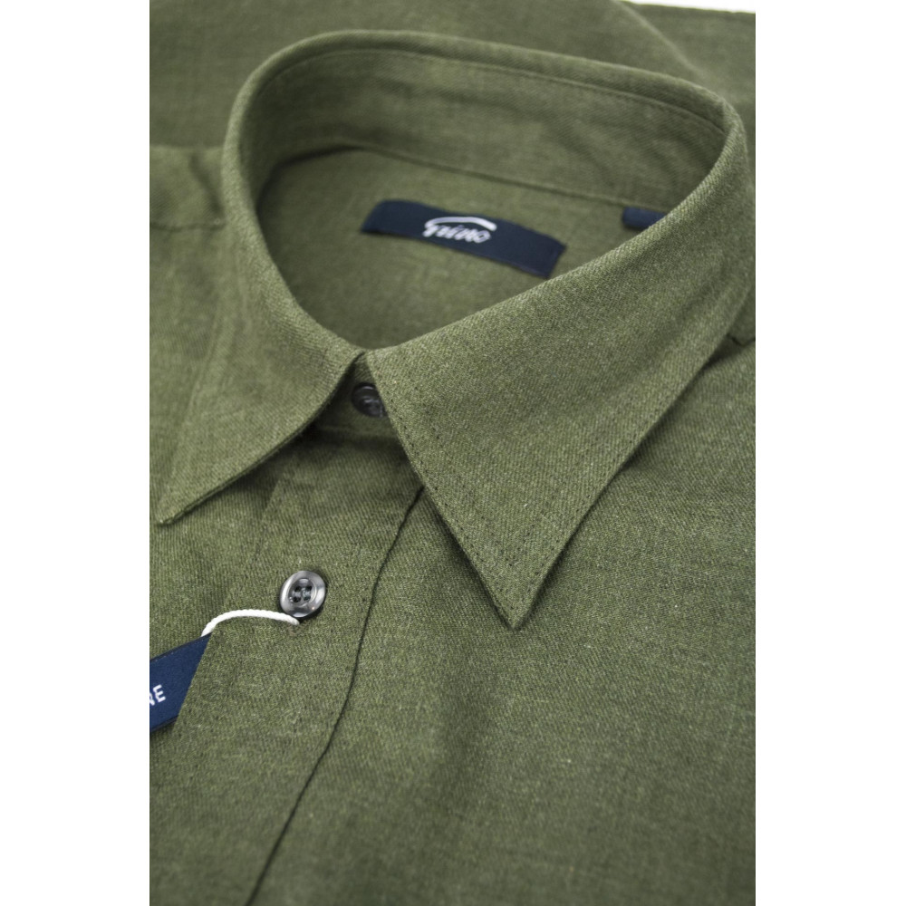 Classic Military Green Plain Light Flannel Men's Shirt - Grino