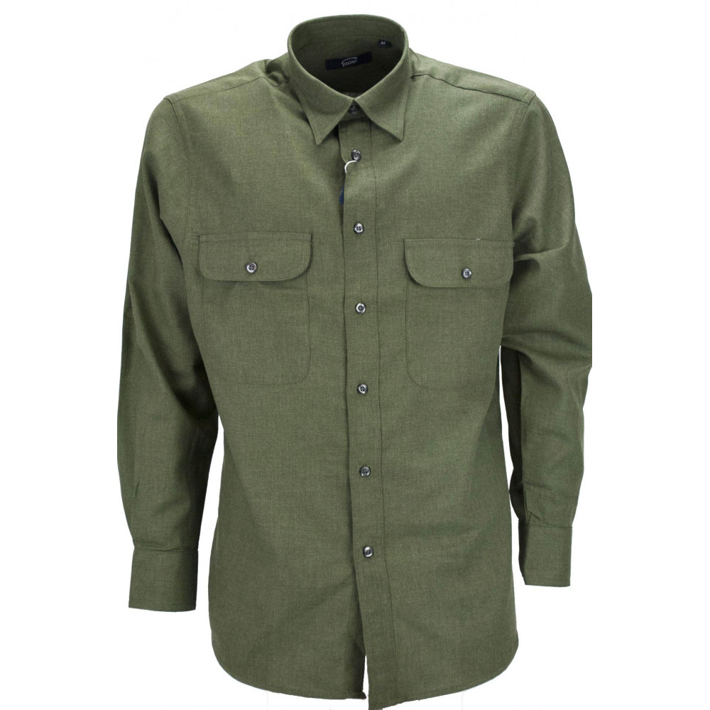 Camisa Hombre Clásica Verde Militar Liso Franela Ligera - Grino