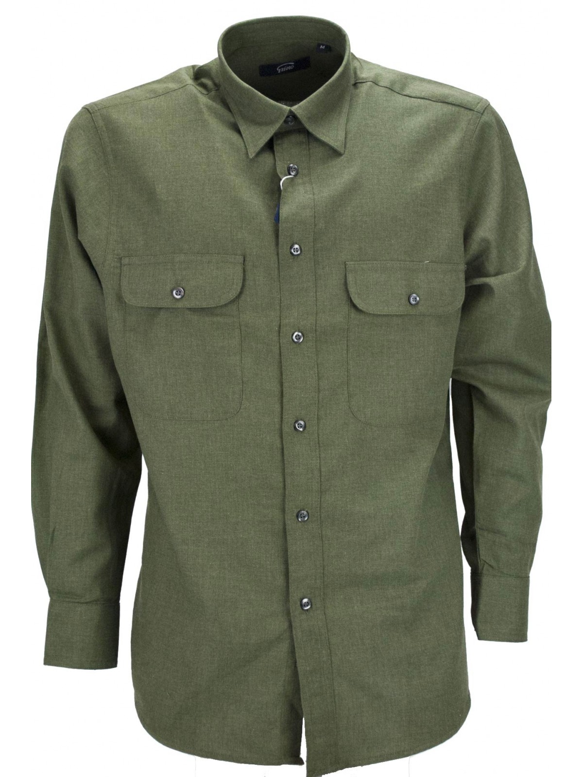 Camicia Uomo Classica Verde Militare Tintaunita Flanella Leggera - Grino