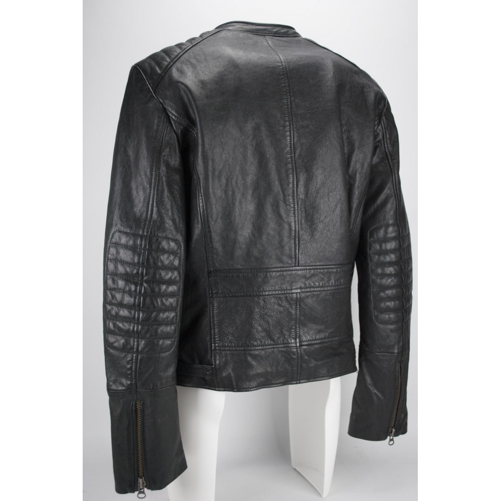 Genuine Leather Jacket Man 50 L Black Biker type Chiodo- Impervela