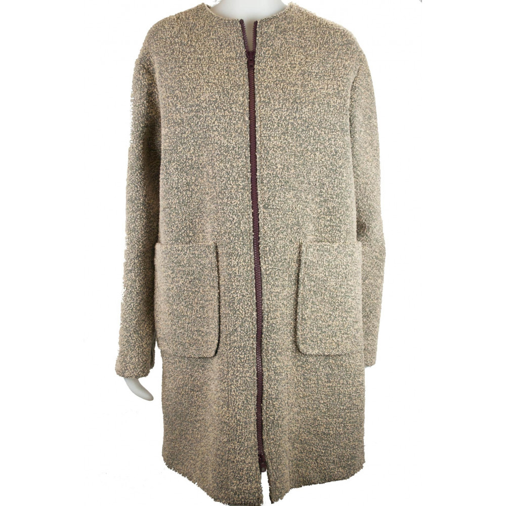 Woman Coat 42 S Boucle Woolen Cloth Beige - Montereggi