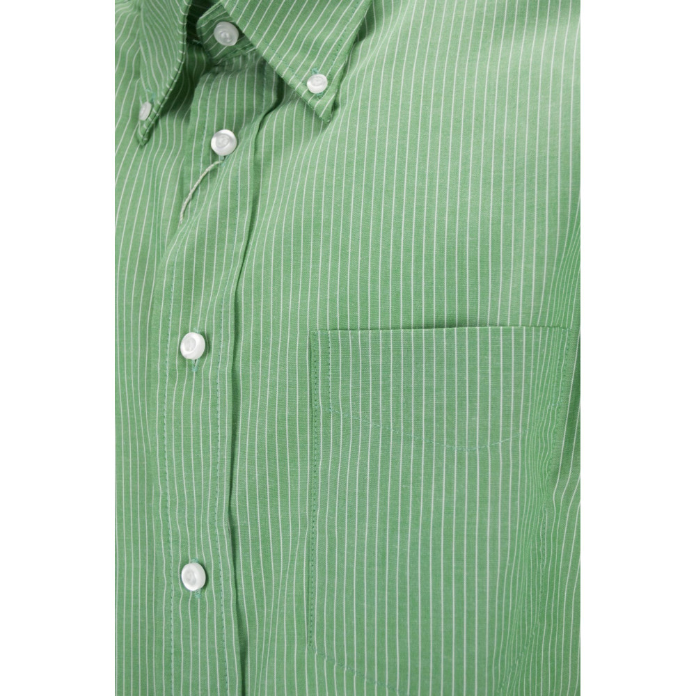 ButtonDown Groen Wit Gestreept Heren Overhemd - M 40-41 - klassieke pasvorm