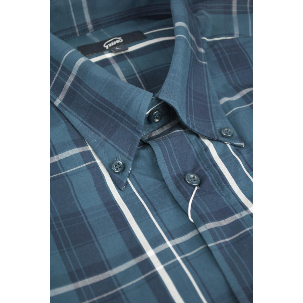 Klassisches Hemd für Herren Dunkelgrünes Tartan-Karo aus Popeline-Baumwolle - Button Down - Grino