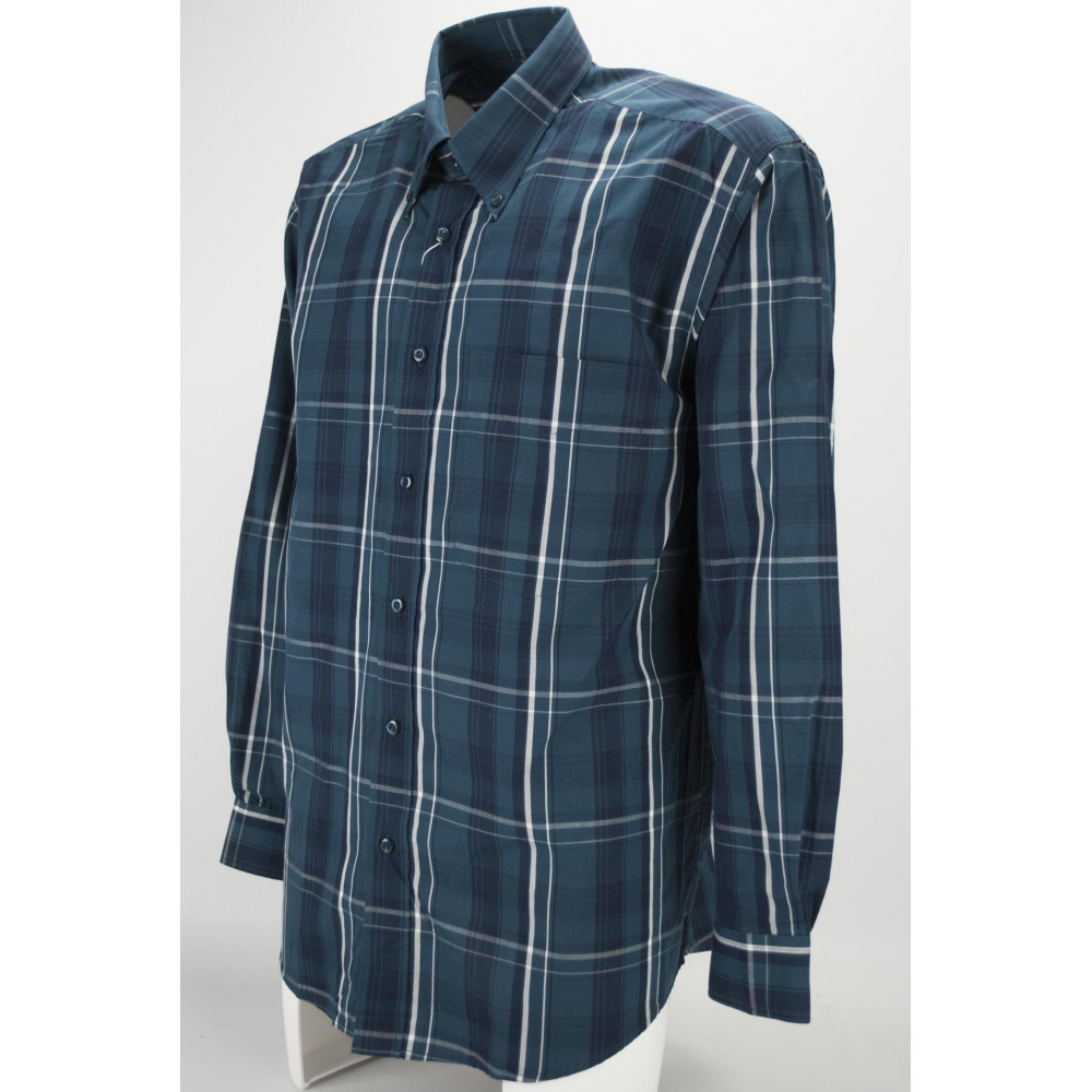 Klassiek Heren Overhemd Donkergroen Tartan Check Poplin Cotton - Button Down - Grino