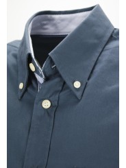 Dunkelblaues Button-Down-Herrenhemd aus Twill, Innenkragen mit hellblauen Streifen - Grino