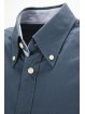Dark Blue Twill Button Down Man Shirt inside collar with light blue stripes - Grino