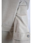 Men's Long Jacket 56 XXXL Light Beige Velvet Ribbed Cashmere Blend - Men's Suits, Blazers and Vests