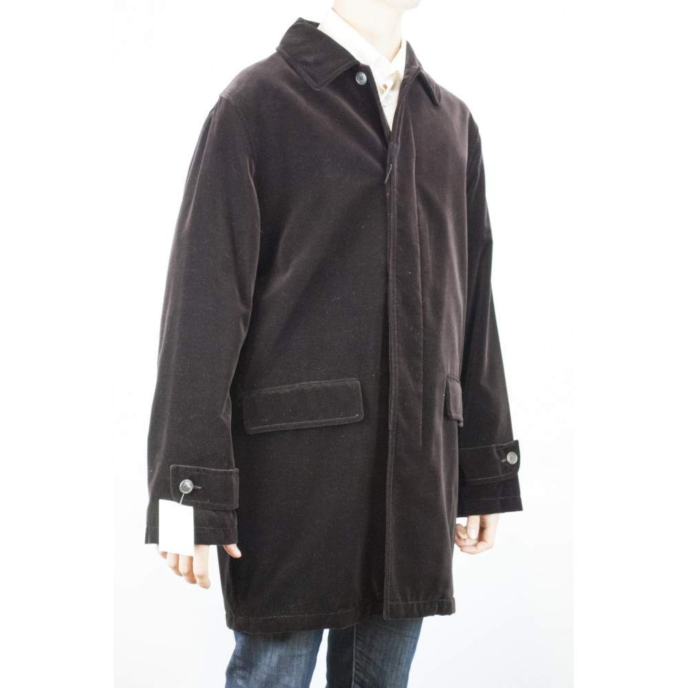 Men's Long Jacket 54 XXL Brown Smooth Velvet Overcoat - Men's Suits, Jackets and Vests