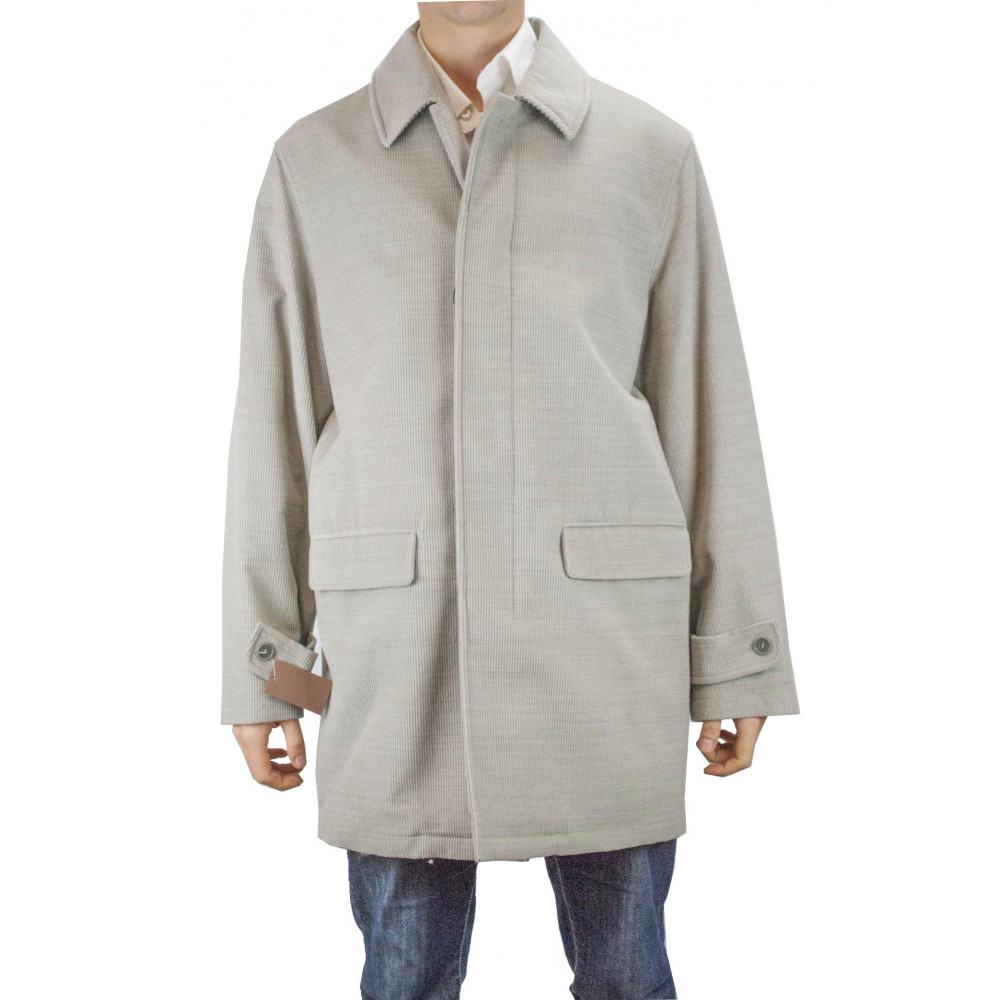Men's Long Jacket 56 XXXL Light Beige Velvet Ribbed Cashmere Blend - Men's Suits, Blazers and Vests