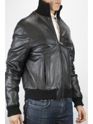 Soft Leather Bomber Jacket Man 50 L Black High Neck