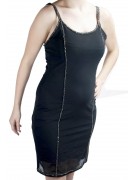 Damen kleid Mini Kleid Elegant Schwarz M - Zeilen mit transparenten Perlen verziert