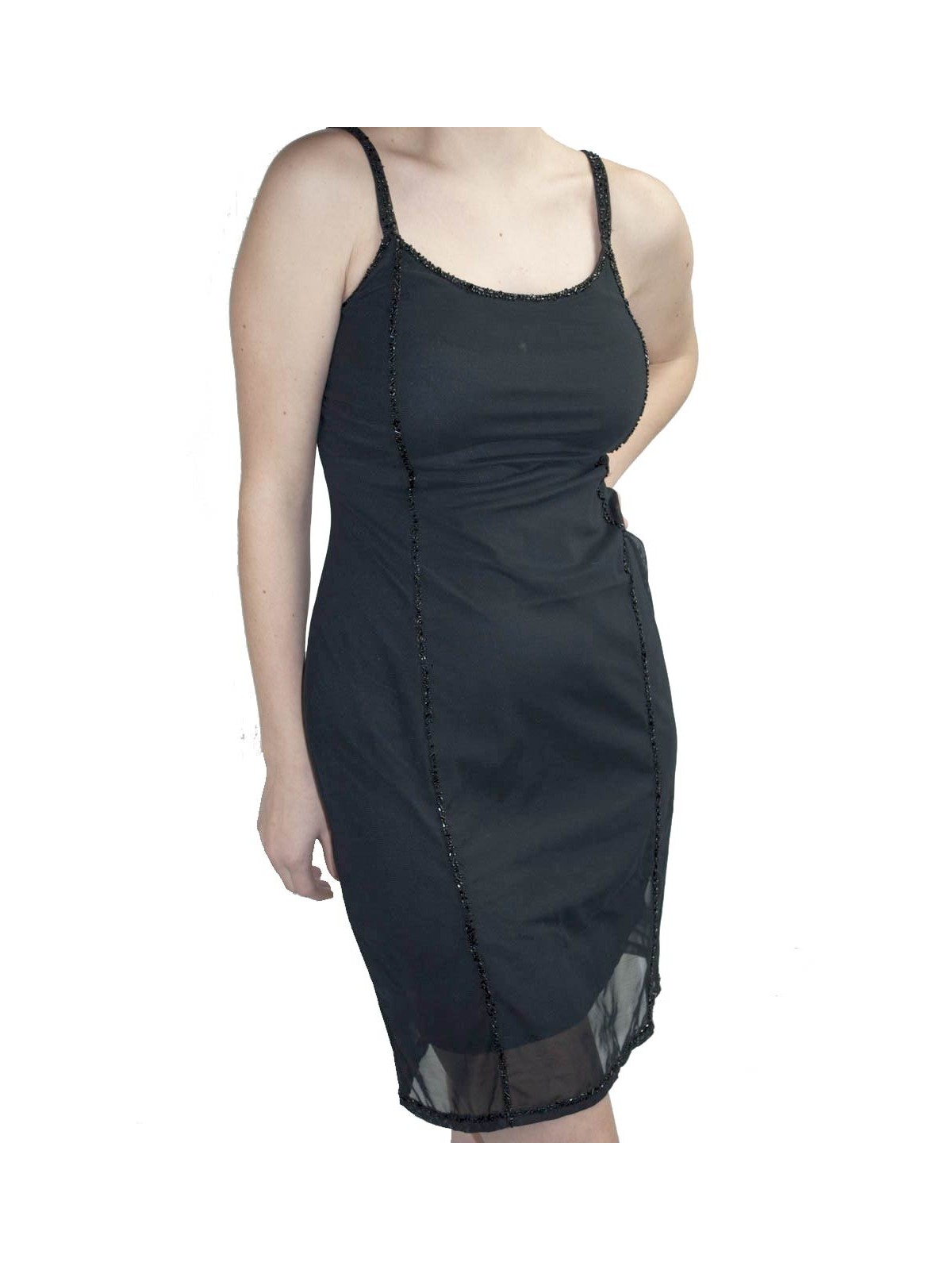 Vestido de las Mujeres Mini Vestido Elegante de color Negro M - Filas de Cuentas Negro