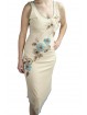 Damen kleid Etuikleid Elegant M Beige - Pailletten in Türkis und Blumen Stickerei