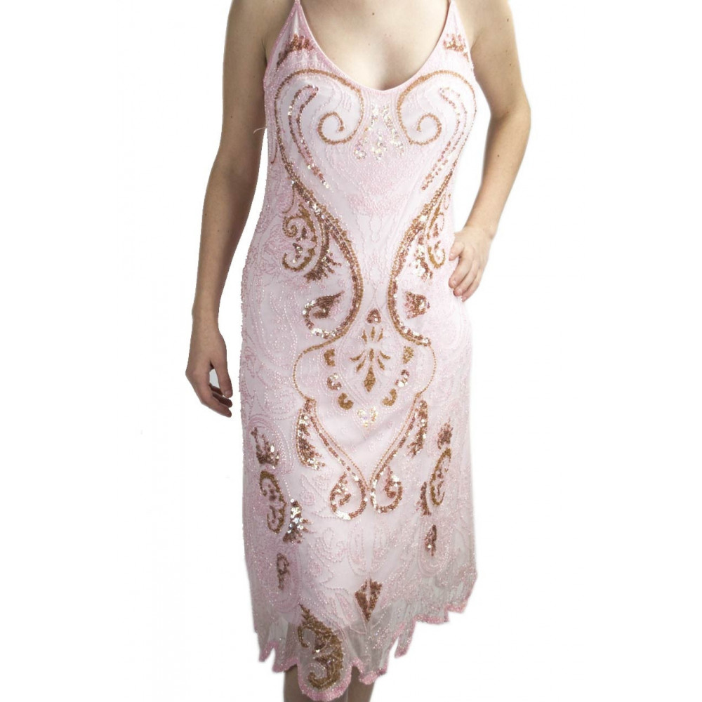Damen kleid Etuikleid Elegante XL - Rosa Pailletten, Perlen, Arabesken