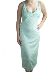 Vestido de las Mujeres Elegantes de la vaina Vestido XL de color Aguamarina Perlas, Diamantes, y Bordado