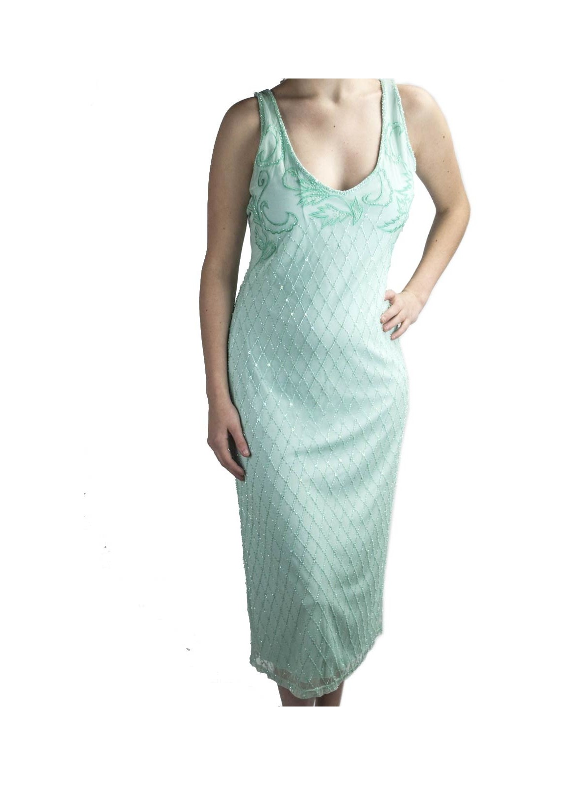 Gown Women's Elegant sheath Dress XL Aquamarine - Beads, Diamonds, and Embroidery