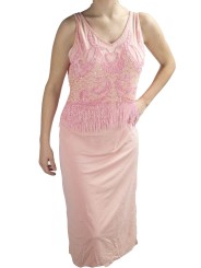 ガウンの女性の優雅なシースドレス-XL-ピンク-Bodiceは、ビーズRhinestonesチャールストン