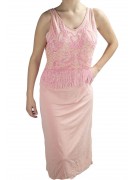 Damen kleid Etuikleid Elegante XL-Rosa - Mieder, Perlen, Strasssteine Charleston