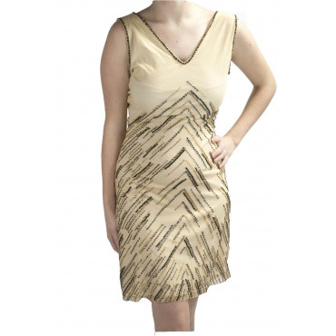 Dress Women's Mini Dress Elegant M - Beige Beaded ZigZag Brown