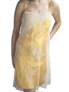 Damen kleid Mini Kleid Elegant S Gelb - Weißem Tüll, Perlen und Pailletten