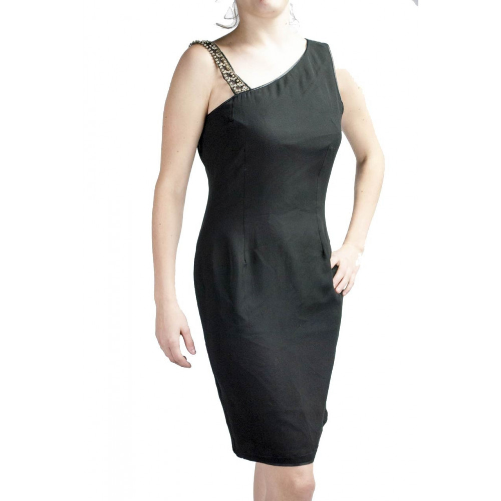 Elegante dames schede jurk M zwart - asymmetrisch met strass