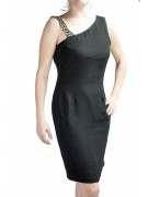 Elegant Woman Sheath Dress M Black - Asymmetrical with Strass
