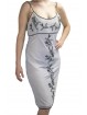 Elegant Sheath Dress Woman M Light Gray - Central Black Beads Embroidery