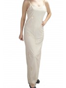 Elegant Woman Long Sheath Dress M Light Ivory - Floral Embroidery and Beads
