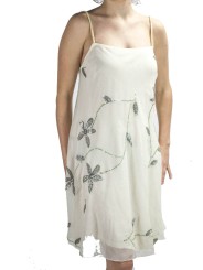 Elegantes Trapez-Frauen-Minikleid M Elfenbein - Blumenstickerei und Pailletten