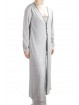 Woman Long Overcoat Elegant M Light Gray - Embroidery Tulle Black beads