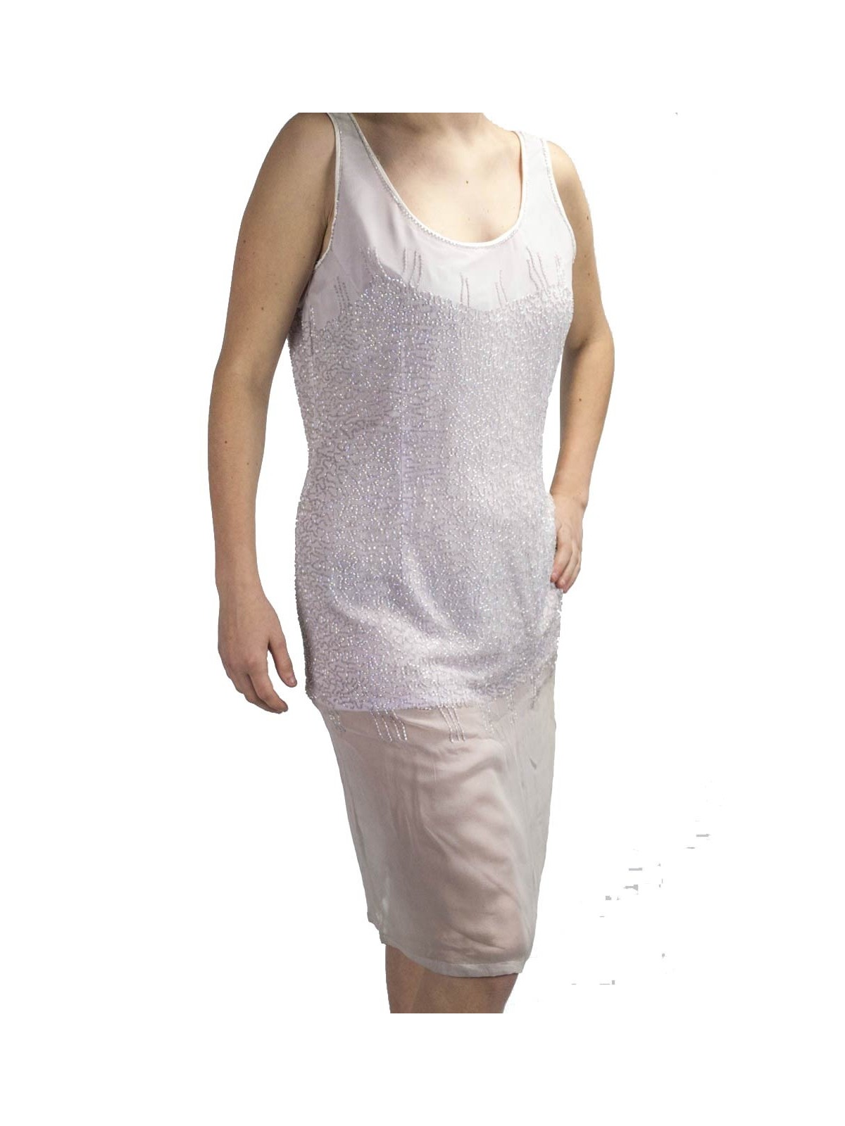 Elegant Woman Sheath Dress M Lilas - parsemée de perles semi-transparentes