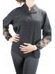Camisa De Mujer Negro De Pura Seda Con Mangas De Encaje - M L 