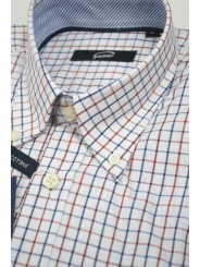 ButtonDown Herrenhemd Kariert Blau Rot Weißer Hintergrund - Kontrastkragen