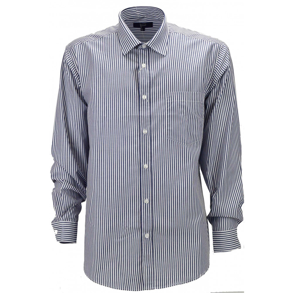Camisa Clásica de Hombre con Rayas Azul Oscuro sobre Fondo Blanco - Cuello Italiano