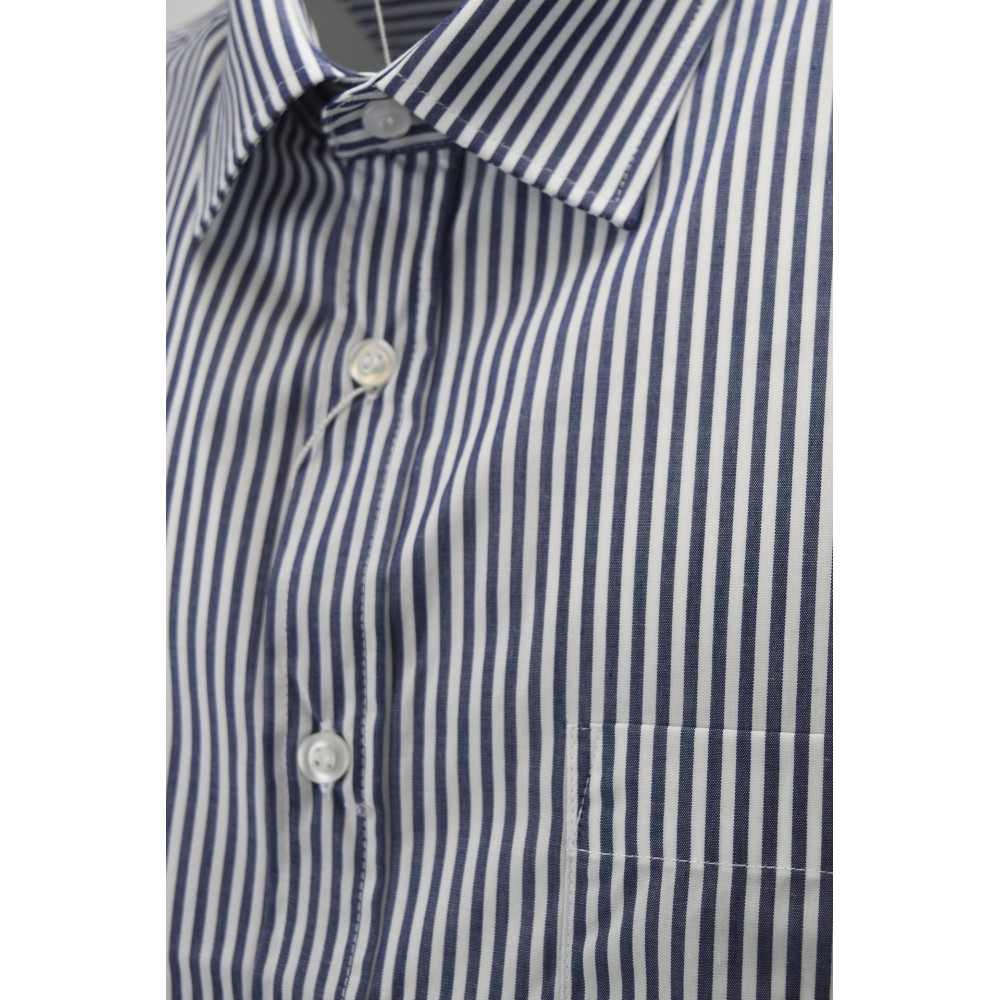 Camicia Classica Uomo Righe Blu Scuro sfondo Bianco - colletto Francese
