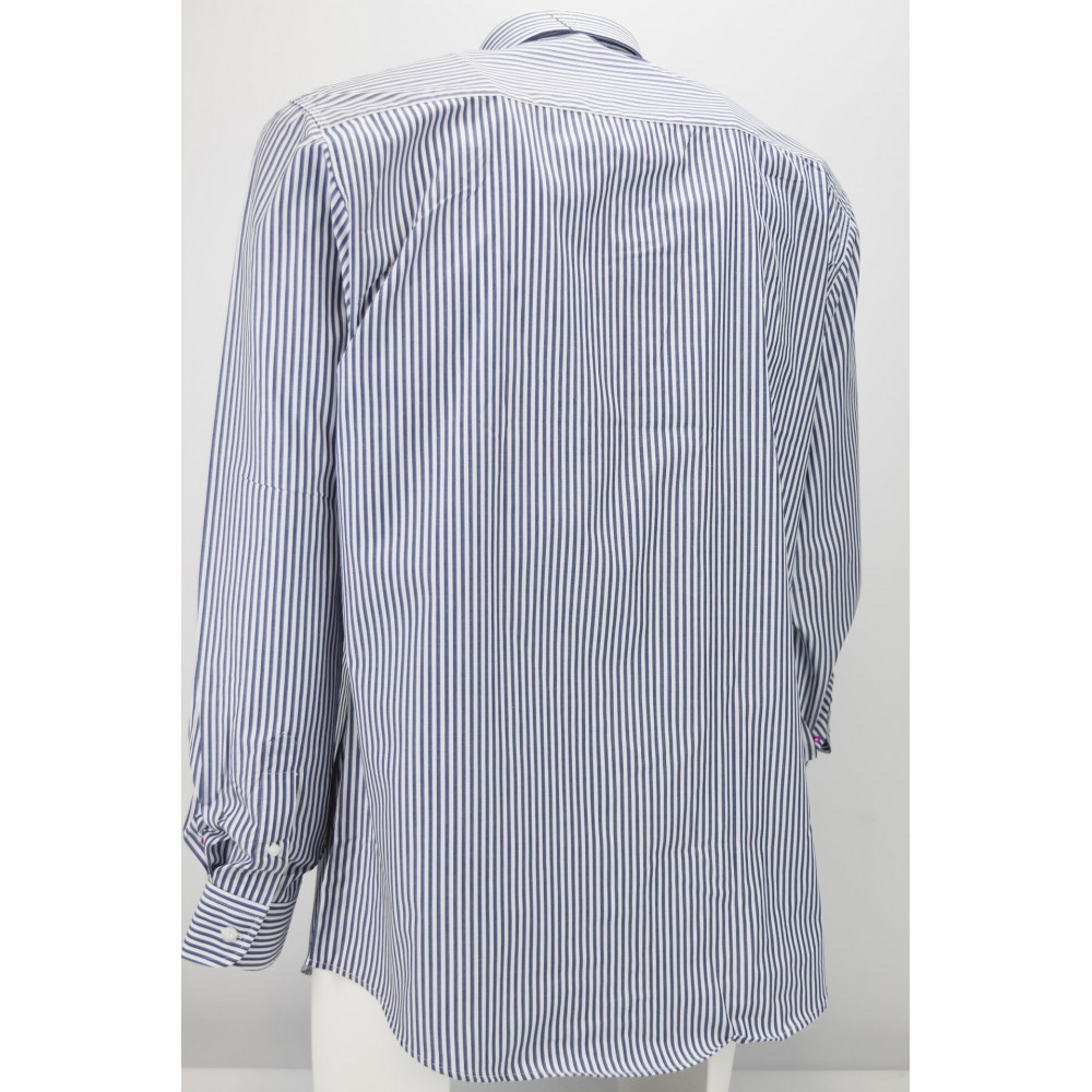 Camisa Clásica de Hombre con Rayas Azul Oscuro sobre Fondo Blanco - Cuello Italiano
