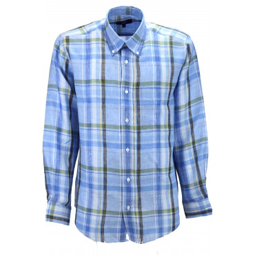 Classic Men's Light Blue Check Shirt linen type - Button Down