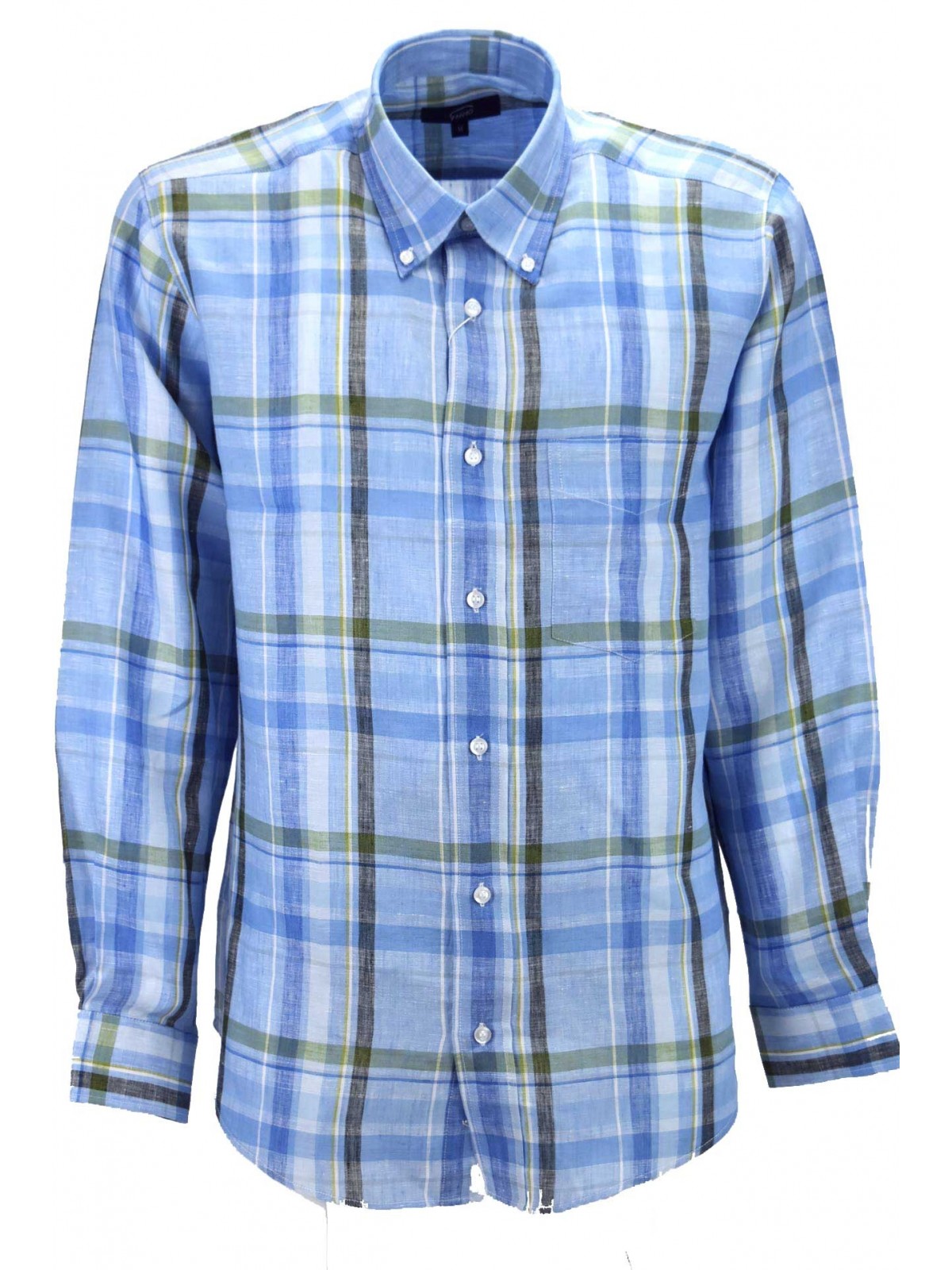 Chemise à carreaux bleu clair classique pour hommes - Type de lin - Button Down